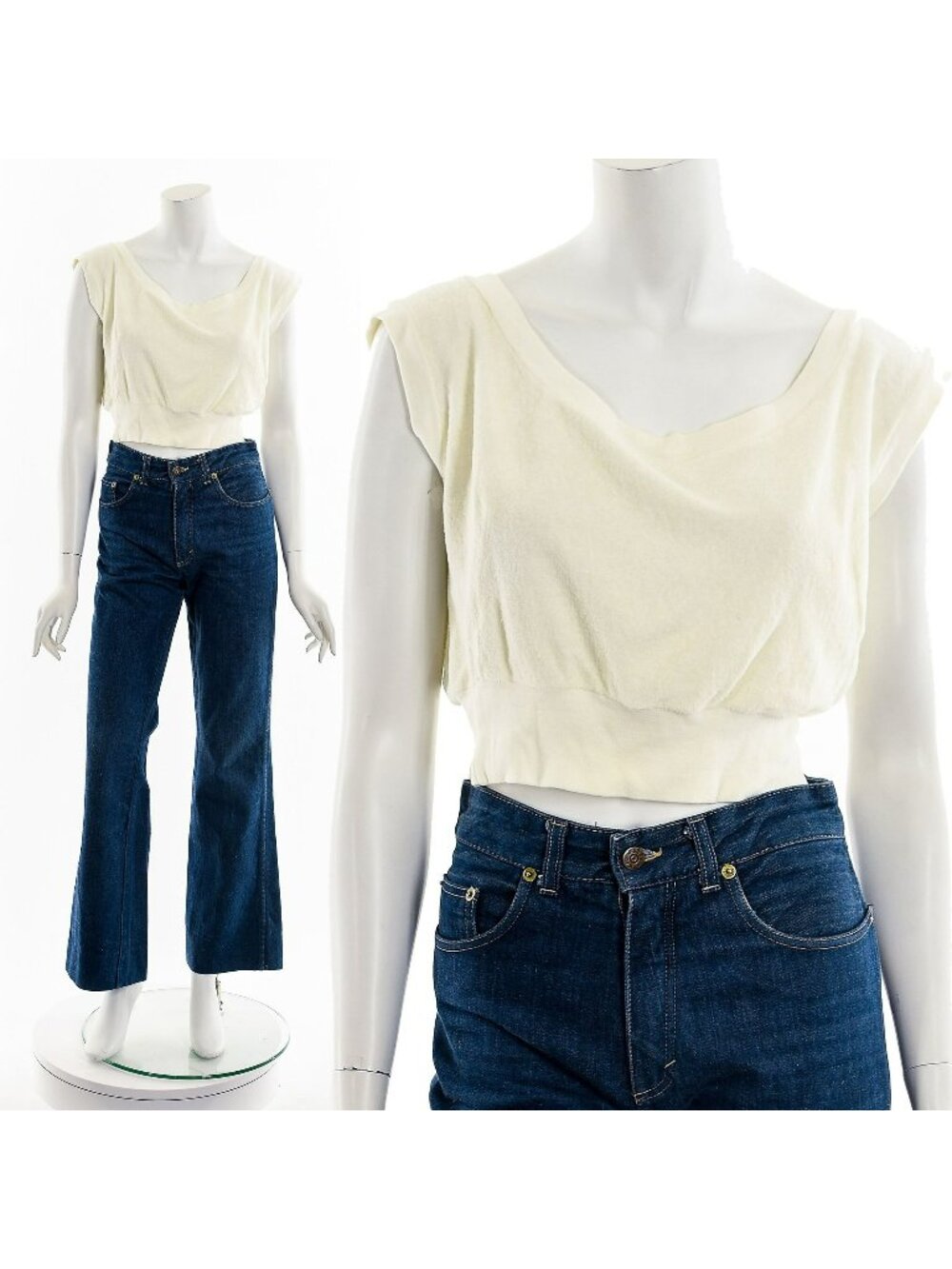 White Terry Cloth Crop Top 70s